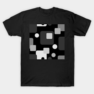 Retro Abstract Dream Space Grey White on Black T-Shirt